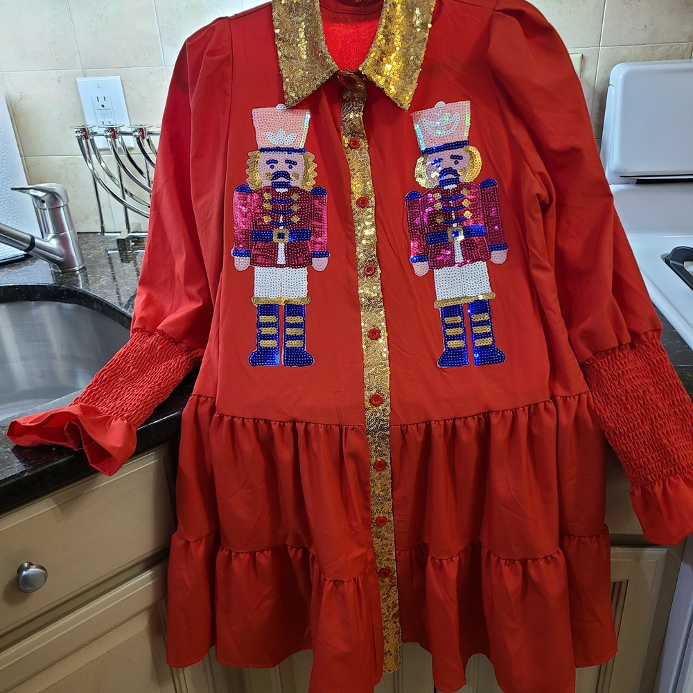 Red Dress with Sequin Nutcracker Design